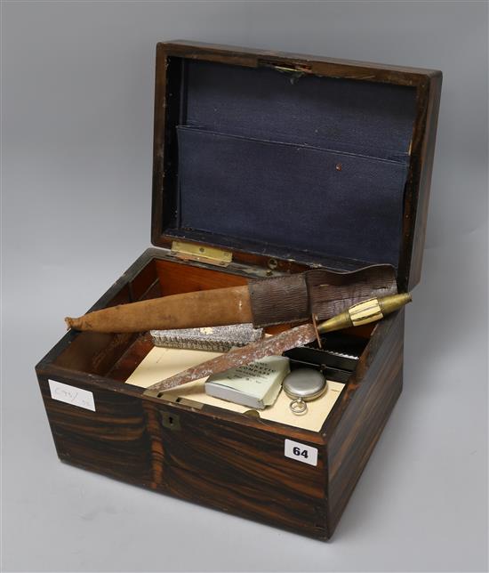 A rosewood box, jewellery boxes, daggers etc